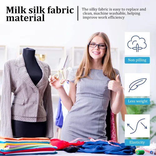 Vista 7 de Tudomro 2 piezas de cubierta de tela de maniquí negro cubierta de la forma de vestido femenino estiramiento maniquí cuerpo de tela para diseñador