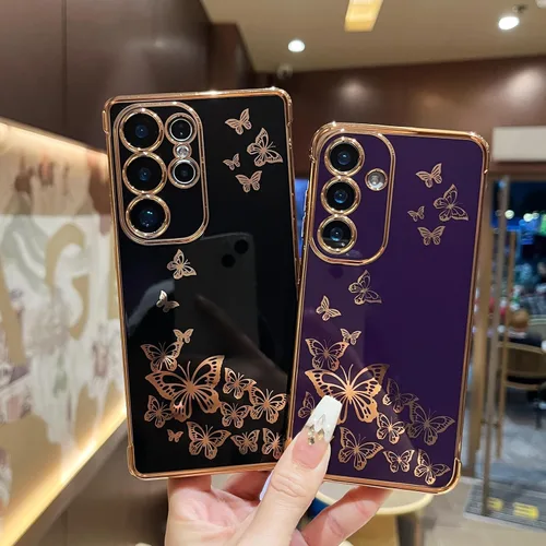 Vista 3 de ZTOFERA Funda de teléfono para Samsung Galaxy S23 Ultra 5G, elegante diseño de mariposa, para niñas y mujeres encantadoras, chapado suave, Negro