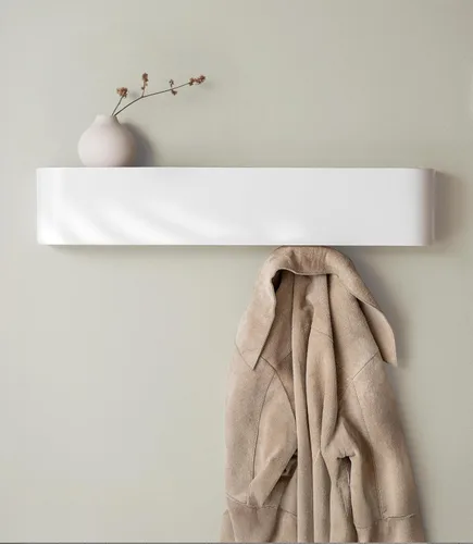 Vista 13 de Kazai. Perchero de pared 'Toke' - Perchero de diseño moderno con ganchos de pared ocultos - Perchero de panel de chapa de madera maciza - Roble