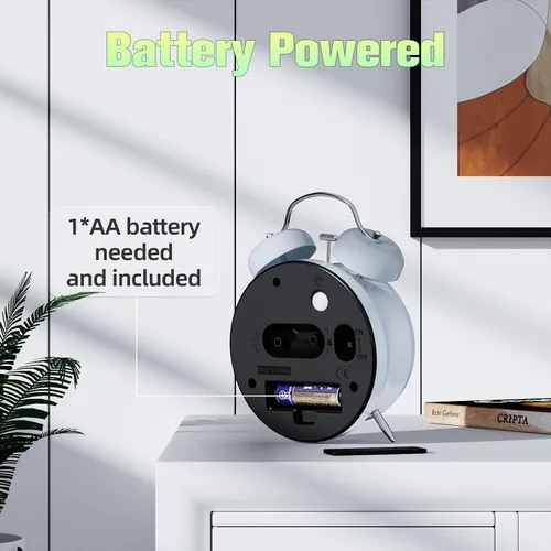 Vista 3 de CHEREEKI - Reloj despertador potente para personas que duermen profundamente, reloj analógico silencioso sin marcas con luz de fondo, esfera