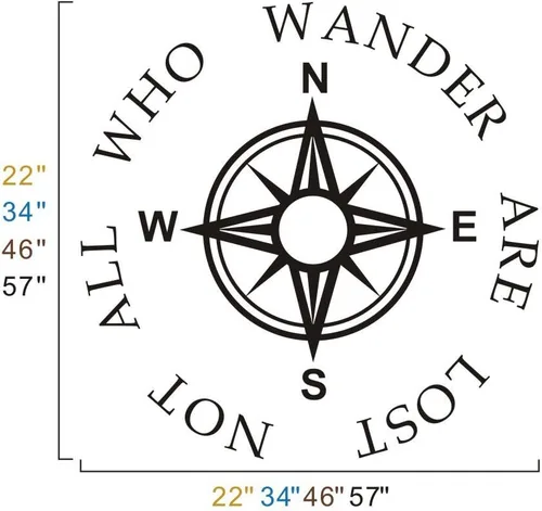 Vista 3 de Not All Who Wander Are Lost – Brújula de Inspirational Quote letras de con brújula rosa calcomanía de vinilo Negro
