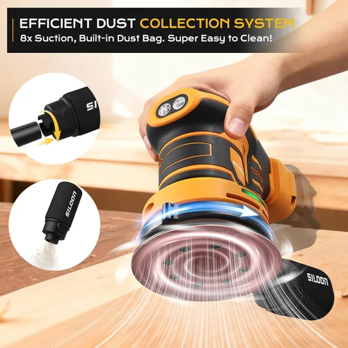 Vista 9 de Lijadora Orbital Aleatoria Inalámbrica Compatible con Dew 20V Max, Lijadora Orbital sin Escobillas de 5 Pulgadas con 19000 RPM 6 Velocidades