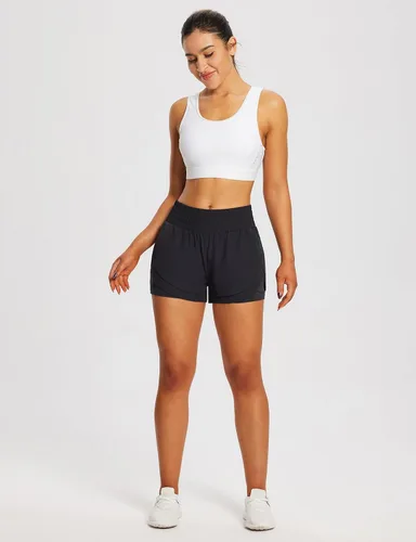 Vista 5 de BALEAF Women's Workout Running Shorts 2 in 1 Spandex High Waisted 3" Athletic Shorts with Liner Pockets