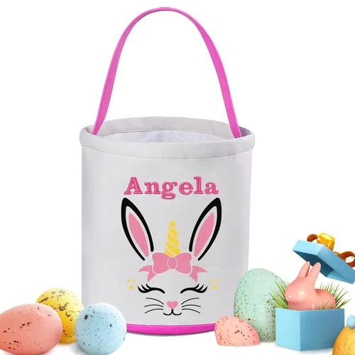 Vista 5 de Cestas de Pascua personalizadas para niños y niñas, canasta de conejo de Pascua de Touber para niños pequeños, canasta de caza de huevos de Pascua