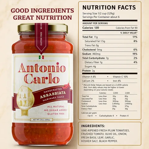 Vista 2 de ¡NUEVO! Antonio Carlo Autentico Italiano (3 Generaciones) Salsa de Marinara Artesanal Gourmet – FRESCO, Sin Conservantes, Salsa Vegana de Espagueti