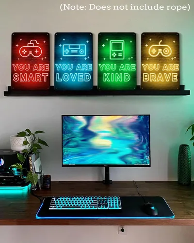 Vista 6 de PHOPAGO 4 piezas de letreros de neón para pared de juegos, decoración de habitación de jugador, letreros de pared con citas inspiradoras, 30x20