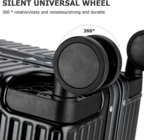 Vista 5 de feilario Equipaje rígido con ruedas giratorias expandibles, maleta de mano con cerradura TSA incorporada, con puerto USB, portavasos y soporte