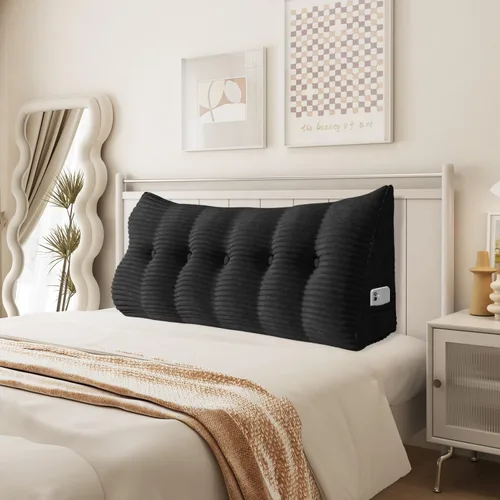 Vista 10 de Almohada de cuña para sentarse en la cama, almohada de lectura para adultos, soporte para respaldo, almohada de cabecero, sofá cama, cojín de Negro