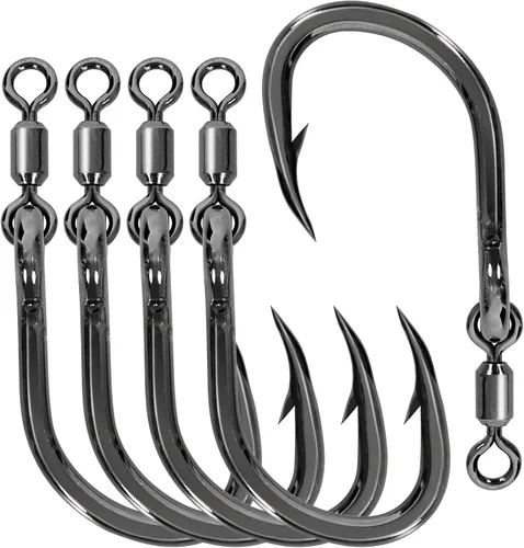 Vista 8 de BLUEWING Big Game Live Bait Hooks Heavy Duty Cutting Point, High Carbon Steel Ringed Hooks for Saltwater Fishing