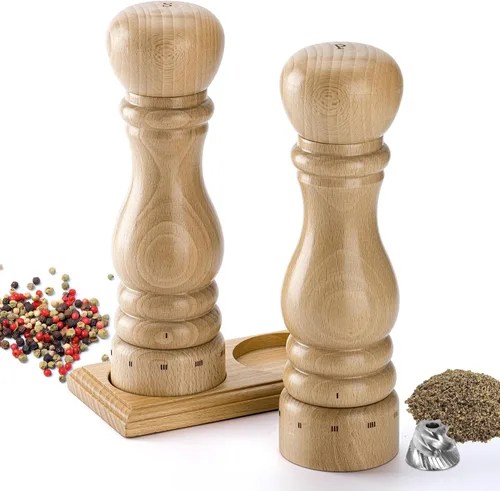 Vista 8 de Juego de molinillo de sal y pimienta de madera, molinillo manual de sal y pimienta con núcleo de cerámica/acero inoxidable, molinillo de sal