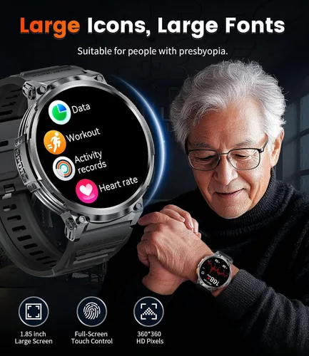 Vista 7 de LIGE Reloj inteligente con marca/respuesta de llamada, pantalla HD de 1.85 pulgadas, relojes inteligentes con batería de 730 mAh, linterna, 120