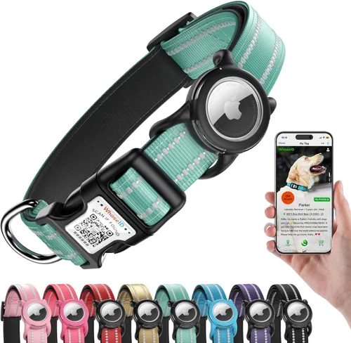 Vista 8 de Collar de perro Airtag con código QR, collar reflectante para perro con soporte Airtag, acolchado suave y hebilla de bloqueo de seguridad ajustable