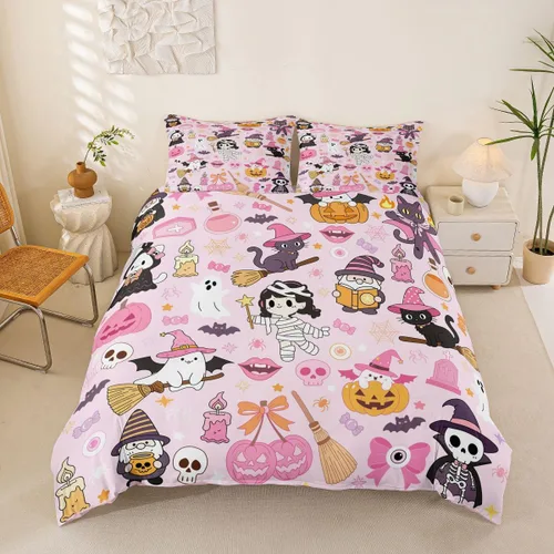 Vista 28 de Erosebridal Halloween Castle Pumpkin Duvet Cover Set Spooky Floral Cartoon Twin Bedding Sets for Girls Kids Boys Vintage Spooky Comforter Cover