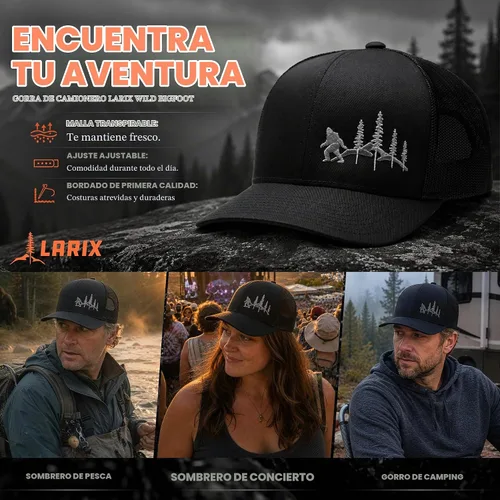 Vista 6 de LARIX Trucker Hat Men - Snapback Cap with Breatheable Mesh Back, Hats for men, Mens Hat, Mens Trucker Hats Negro (Wb)