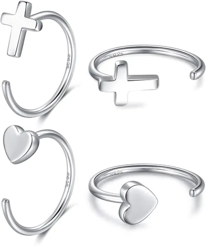 Vista 28 de CHIC & ARTSY Aretes de medio aro de plata de ley 925 para mujer, juego de aros pequeños con barra de bola, estrella, luna y perla, ligeros, ajuste