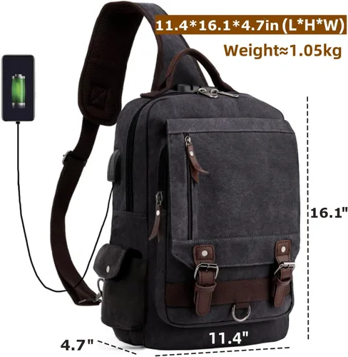 Vista 2 de Bolso tipo bandolera retro de Leaper, bolso de lona con asa cruzada para hombres y mujeres, bolso de hombro, bolso bandolera, bolso de mano, bolso