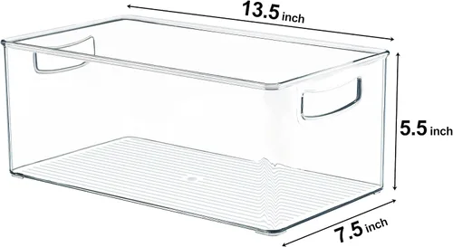 Vista 4 de Hudgan Paquete de 2 cubos organizadores apilables de despensa de lados rectos para edición del hogar, 13.5 pulgadas de largo x 7.5 pulgadas de ancho