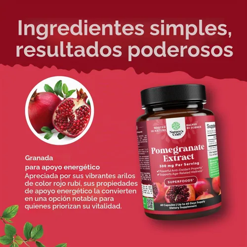 Vista 3 de Cápsulas de extracto de granada Suplemento antioxidante – Cápsulas de granada natural para la salud del corazón, apoyo articular y entrenamiento