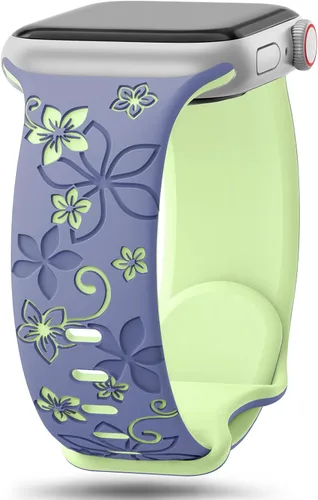 Vista 8 de Bandas con grabado floral compatibles con Apple Watch de 41mm 40mm 44mm 45mm 42mm 38mm 46mm 49mm para mujeres, correa deportiva de silicona suave