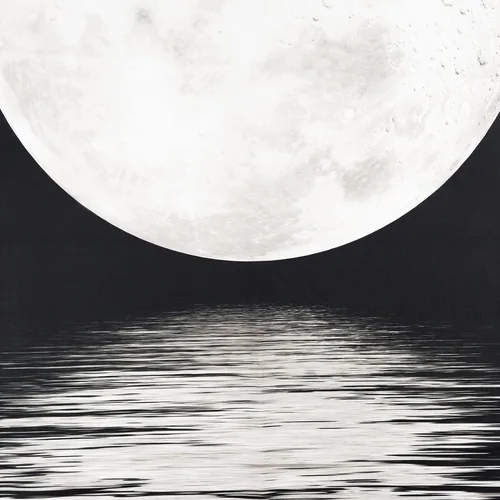 Vista 6 de LB Tapiz pequeño de luna llena sobre océano, tapiz de pared de cielo nocturno estrellado, fantasía 3D, arte de pared de luna grande en blanco