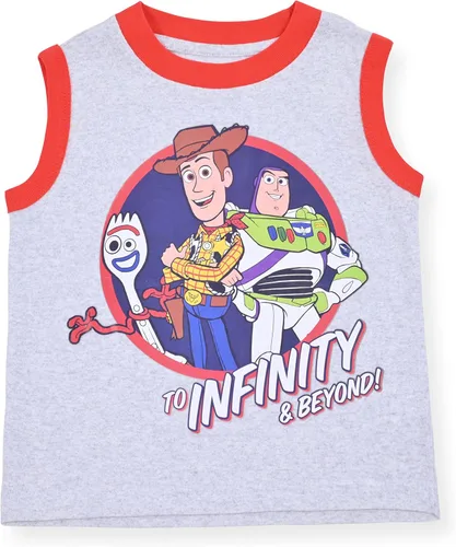 Vista 4 de Disney Toy Story Woody Buzz Lightyear - Paquete de 2 camisetas sin mangas para niños pequeños y niños color azulgris
