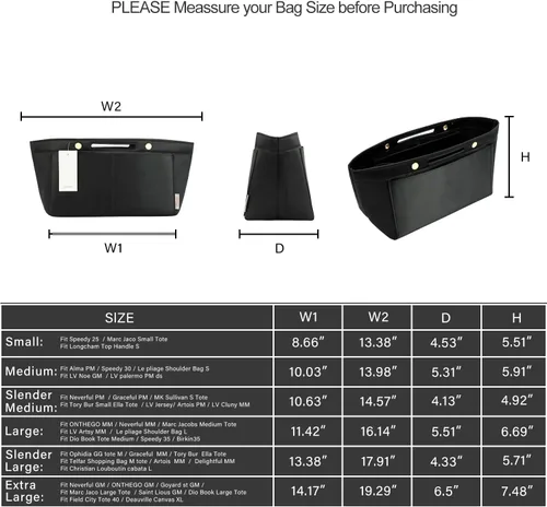 Vista 3 de ZTUJO Organizador de bolso para bolso y moldeador de bolsa, organizador de bolsa para Speedy Neverful, 6 tamaños (XL, negro sedoso)