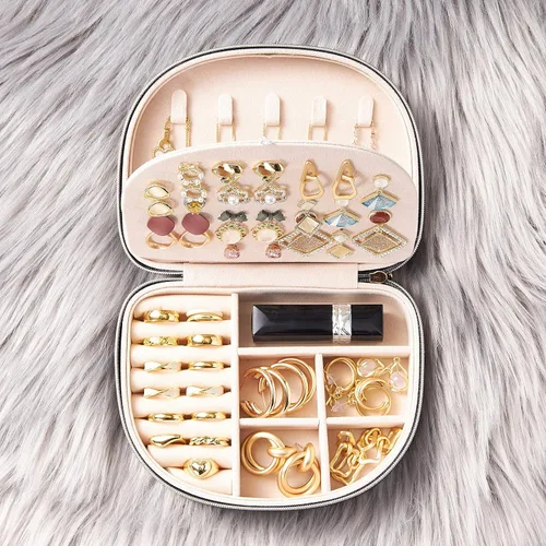 Vista 6 de Travel Jewelry Box,Small Jewelry Box,Seashell-Shaped Jewelry Box, Jewelry Organizer Box for Women, Jewelry Storage Box for Rings, Earrings