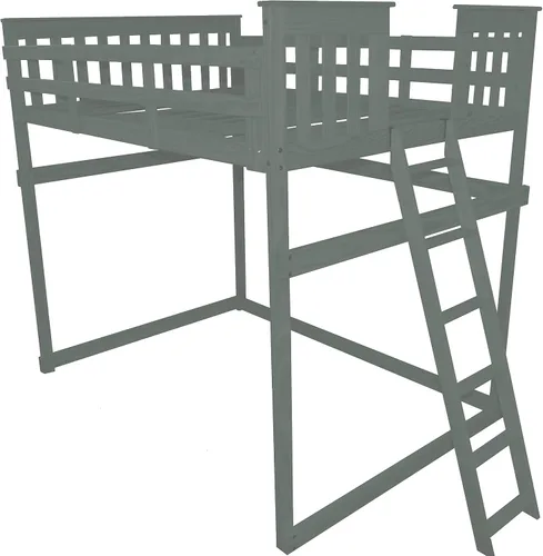 Vista 43 de Furniture Barn USA - Cama tipo loft de tamaño individual con escalera final, pintado de pino negro
