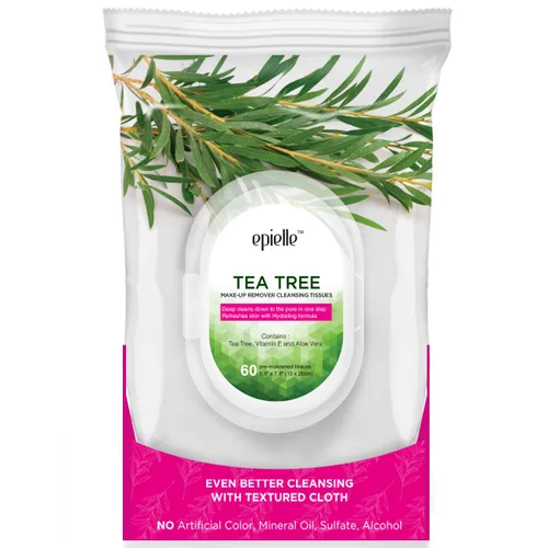 Vista 2 de Epielle Toallitas desmaquillantes de árbol de té, toallitas limpiadoras faciales diarias suaves, elimina la suciedad, el aceite y el rímel