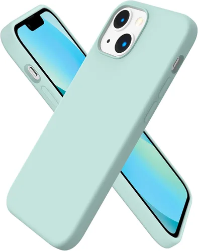 Vista 23 de ORNARTO - Funda compatible con iPhone 13 Mini, goma de gel suave de 3 capas de silicona líquida delgada con microfibra, 13,7 cm, azul Caucho