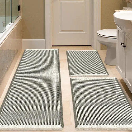 Vista 94 de IM HOME Tapete de baño de punto gofre, color caqui, de 24 x 17 pulgadas, tejido bohemio, moderno, absorbente, antideslizante, suave, lavable