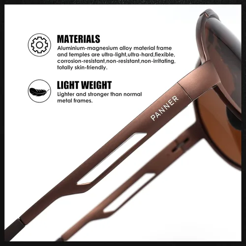 Vista 5 de Gafas de sol polarizadas estilo aviador retro para hombre, marco de metal, ultraligeras