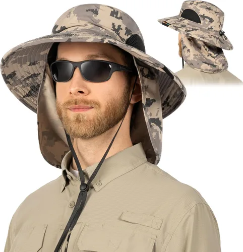 Vista 8 de SUN CUBE Sombrero de ala ancha para hombres y mujeres, sombreros de pesca, protección solar UV, sombrero de pescador, sombrero de pescador
