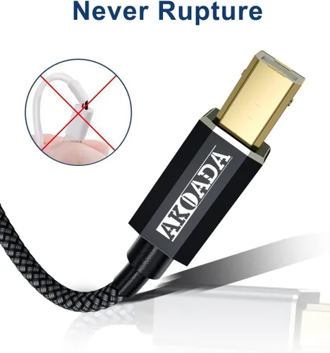 Vista 6 de AkoaDa Cable de impresora USB 2.0 de 20 pies, USB tipo A macho a B macho, cable de escáner de alta velocidad compatible con HP, Brother, Canon, Negro