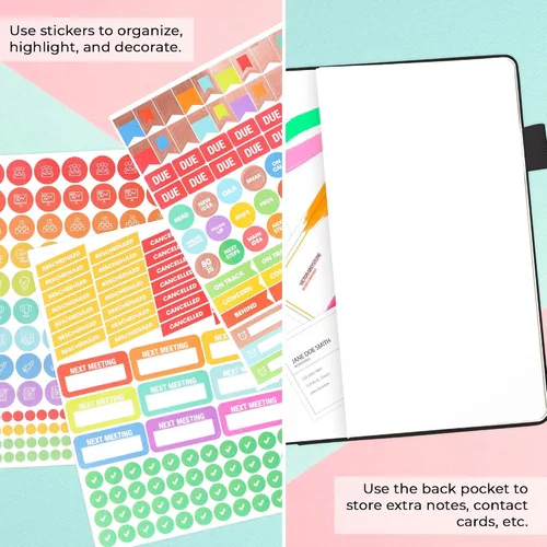 Vista 5 de Clever Fox Cuaderno de reuniones - Organizador de trabajo y negocios con notas y artículos de acción - Bloc de notas para gestión de proyectos