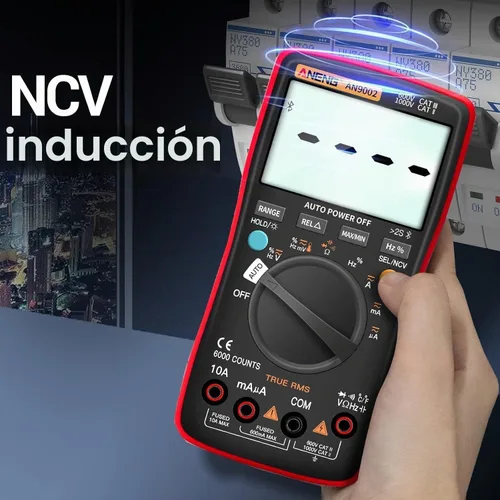 Vista 6 de ANENG - Multímetro digital con Bluetooth, probador auto-rango TRMS 6000 conteos, ohmímetro para voltaje AC/DC, corriente, resistencia, continuidad
