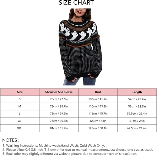 Vista 5 de Cocoarm Suéter de invierno básico de punto de manga larga con cuello redondo para mujer, casual, Halloween, estampado de fantasmas