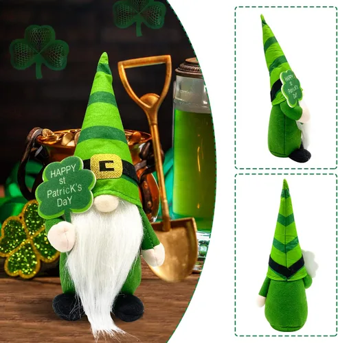 Vista 4 de Decoraciones del día de San Patricio, decoración del día de San Patricio, muñeca de duende, decoraciones de gnomos del día de San Patricio