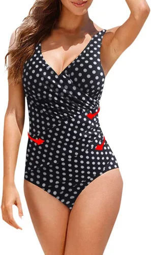 Vista 3 de Women Sexy Tummy Control One Piece Swimsuits 2024 Summer Beach SolidPrinted Halter Push up Bathing Suits