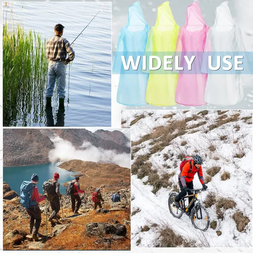 Vista 6 de Foaincore Paquete de 100 ponchos de lluvia desechables para adultos, abrigo impermeable de emergencia con capucha, ponchos desechables para camping