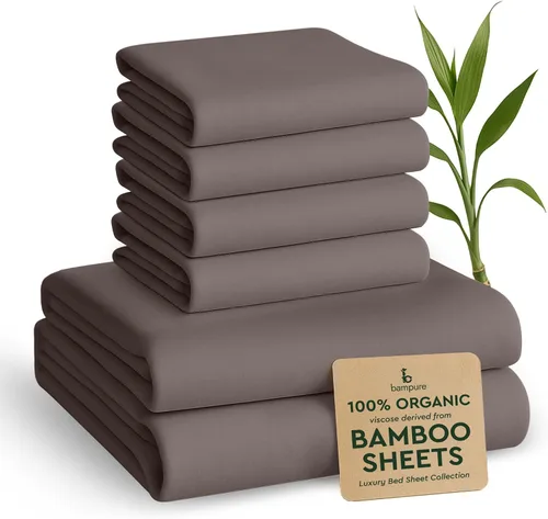 Vista 45 de BAMPURE Juego de sábanas tamaño Queen, 100% viscosa pura derivada de bambú, sábanas súper suaves y refrescantes para personas que duermen con calor