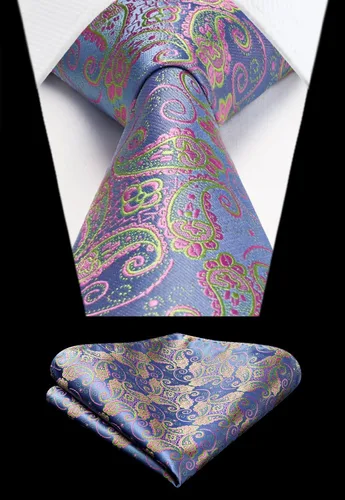 Vista 90 de HISDERN Corbatas para hombre, corbata de cachemira y bolsillo cuadrado tejido clásico floral para hombre, corbata de fiesta de boda