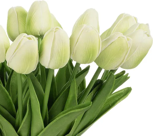 Vista 4 de ENOVA FLORAL 20 cabezas de tulipanes artificiales de tacto real para decoración de mesa de comedor, boda, decoración de granja (verde)