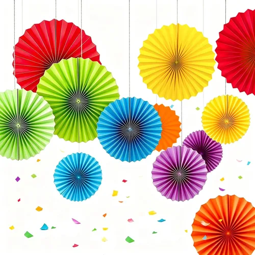 Vista 8 de AimtoHome Paquete de 12 abanicos de papel colgantes redondos de Kraft verde y marrón