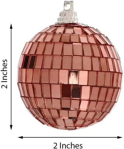 Vista 2 de 6 bolas de cristal de 2 pulgadas de ancho de oro rosa para colgar para fiestas, bodas, eventos, cumpleaños, adornos de Navidad