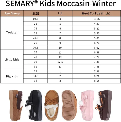 Vista 6 de SEMARY Toddler Kids' Moccasin House Shoe with Indoor Outdoor Memory Foam Sole Protection Slipper U722WLFX-0914