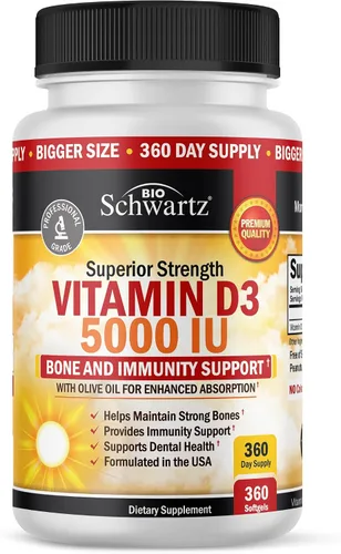 Vista 10 de BioSchwartz Vitamin D3 5000 IU (125 mcg) Chewable Tablets - Immune Support, Bone Strength, Healthy Muscle Function - Gluten-Free and Non-GMO