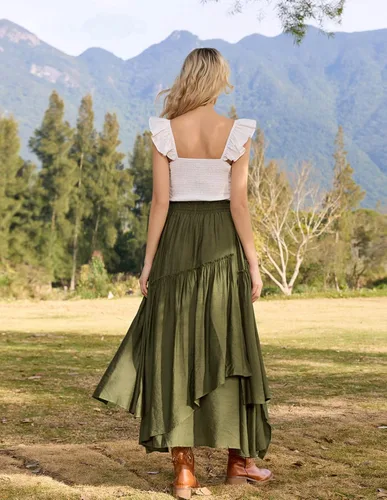Vista 5 de Scarlet Darkness Falda larga renacentista con capas para mujer, con cintura alta, elástica, con bolsillos