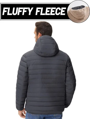 Vista 11 de MAGCOMSEN Chaqueta acolchada para hombre con capucha, forro de vellón, chaqueta térmica resistente al agua, chaqueta de plumón con cremallera
