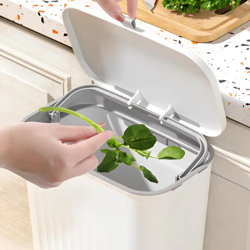 Vista 3 de Sooyee Paquete de 3 cubos de compost de cocina de 12L/3.2 galones para encimera o debajo del fregadero, cubo de basura pequeño colgante con tapa